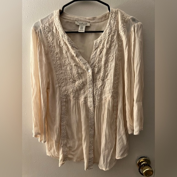 Rachel Zoe Cream 3/4 Sleeve Boho Ruffled Blouse, size 1X - Picture 4 of 8